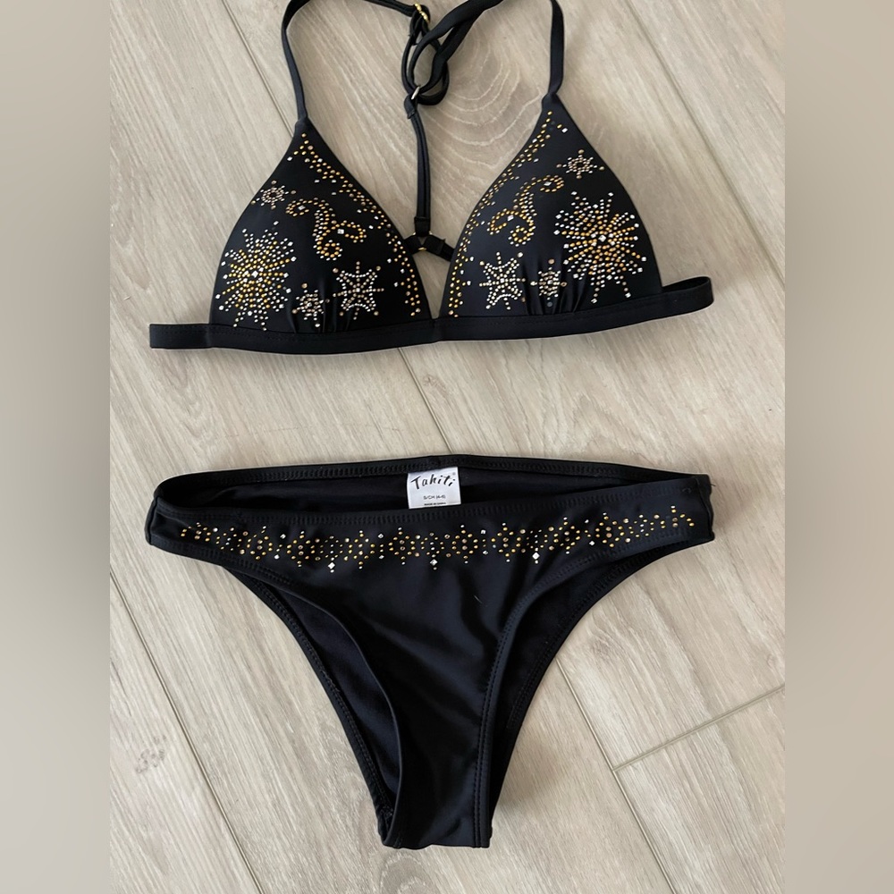 NWOT Tahiti Bikini Black With Beautiful Embellished Size S 4/6